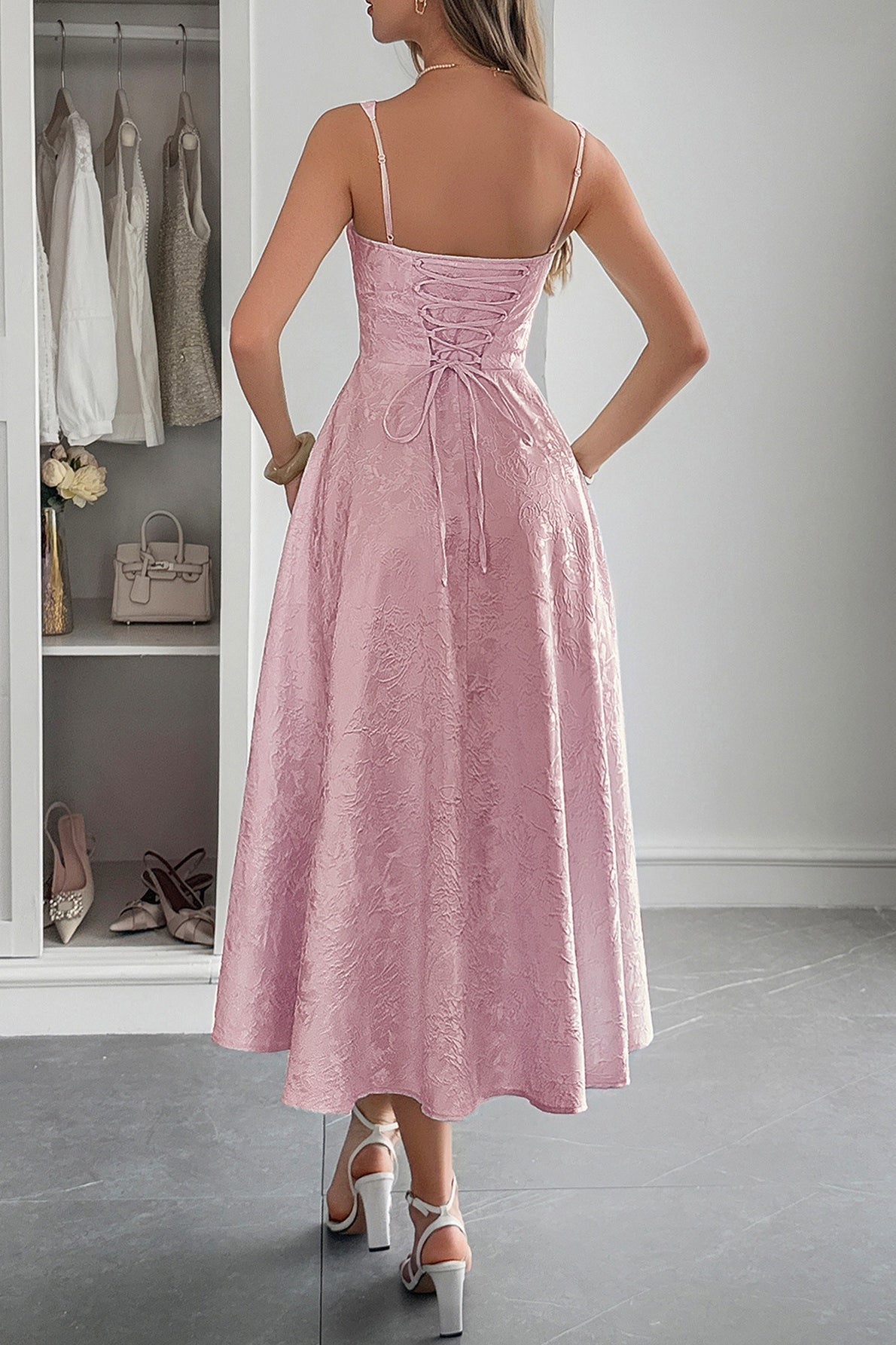 Elegant Spaghetti Strap Jacquard Maxi Formal Dress Secondary image