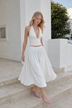 Sexy Polka Dot Halter Tie Top Low Rise Skirt Set