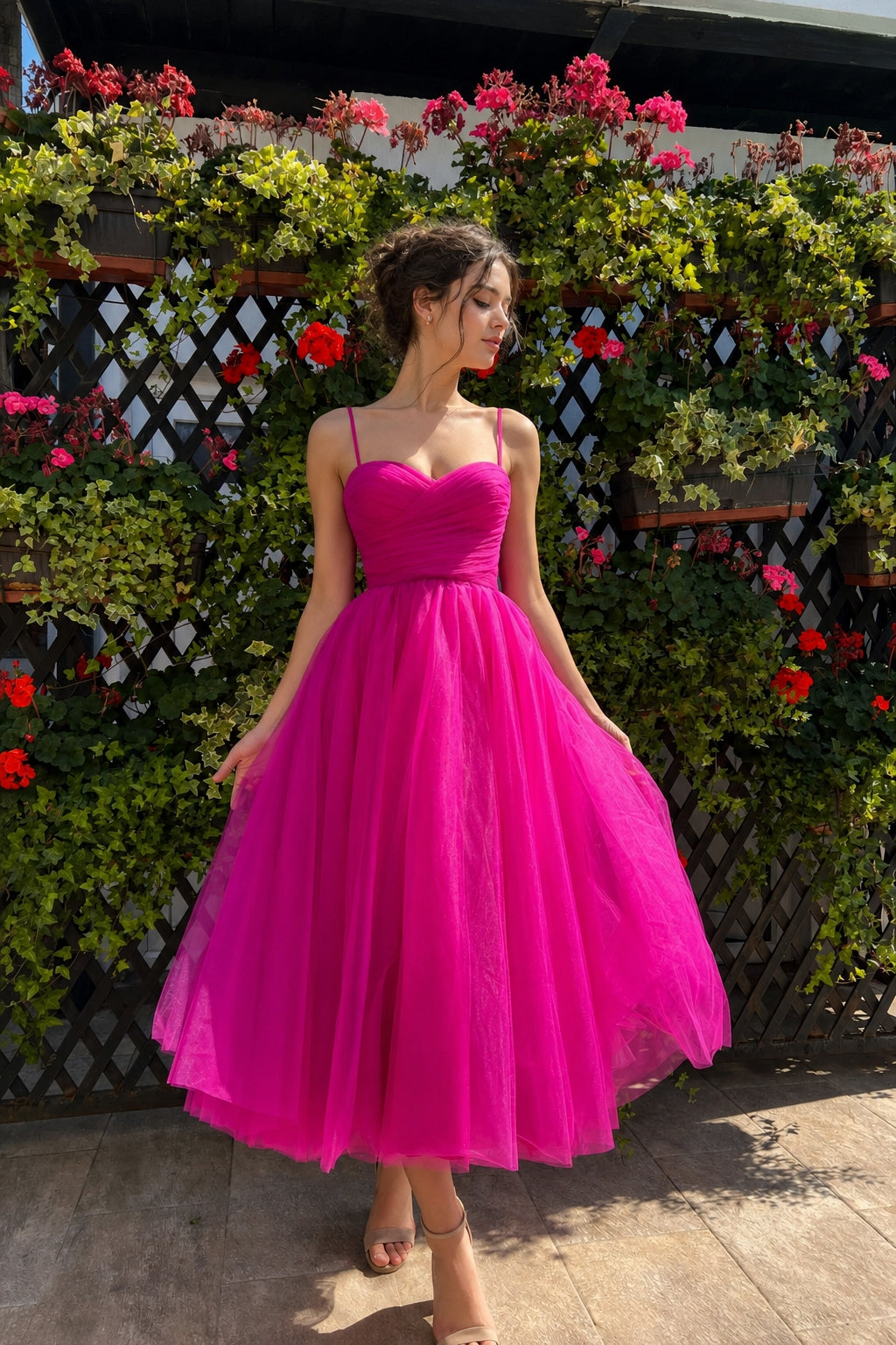 Solid Mesh Bow Midi Slip Dress Main image