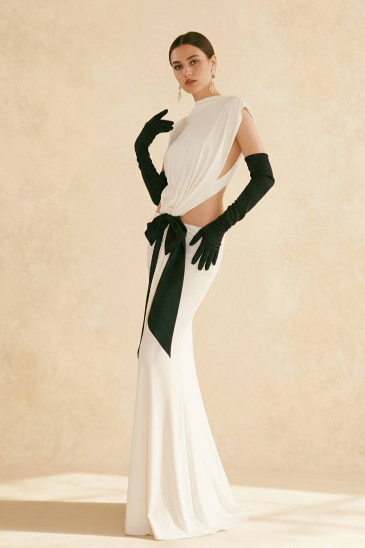Bows Tassel Pleated Waistless Maxi Dress Main image