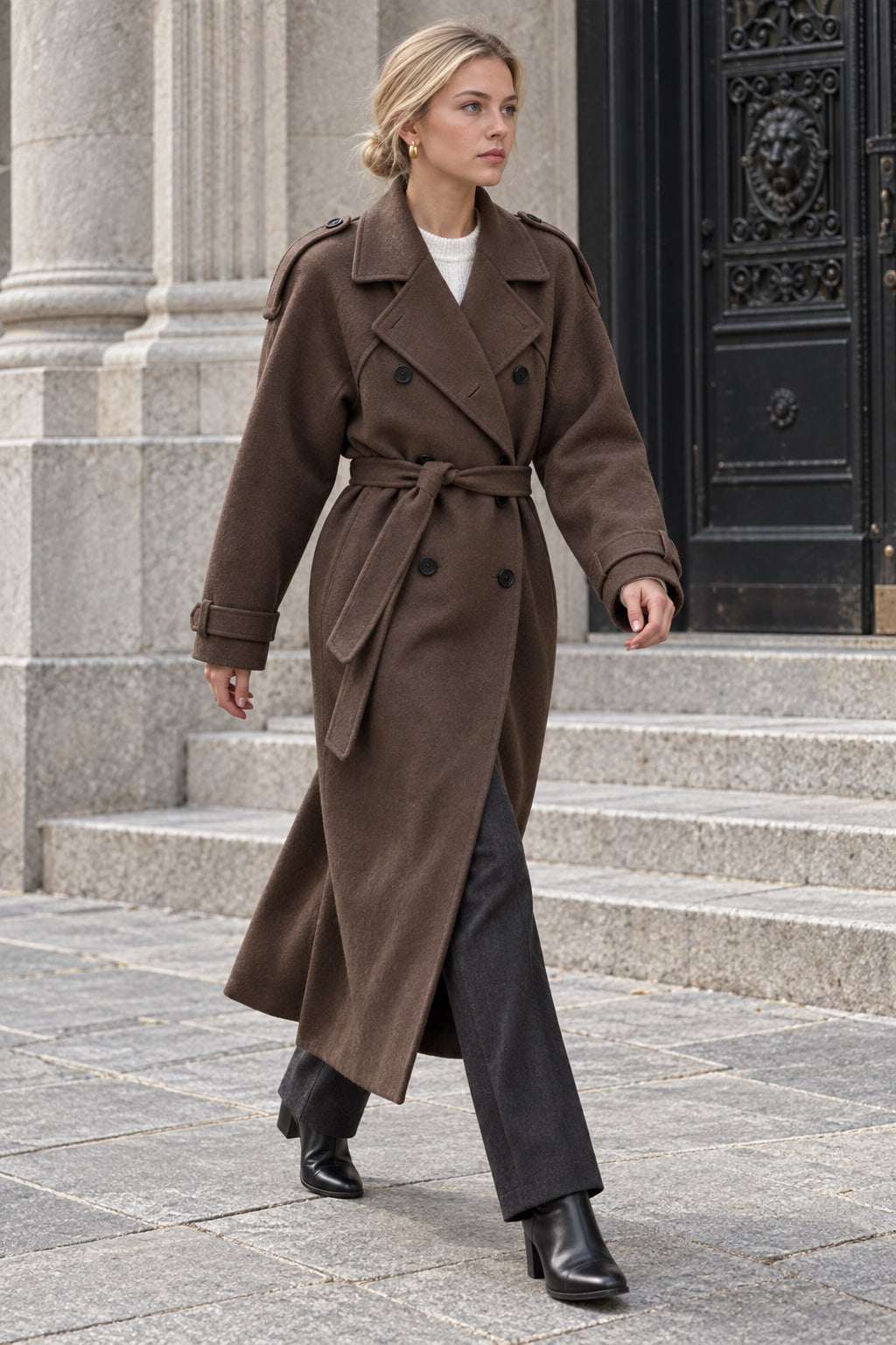 Black Loose Lapel Double-Breasted Overcoat Main image