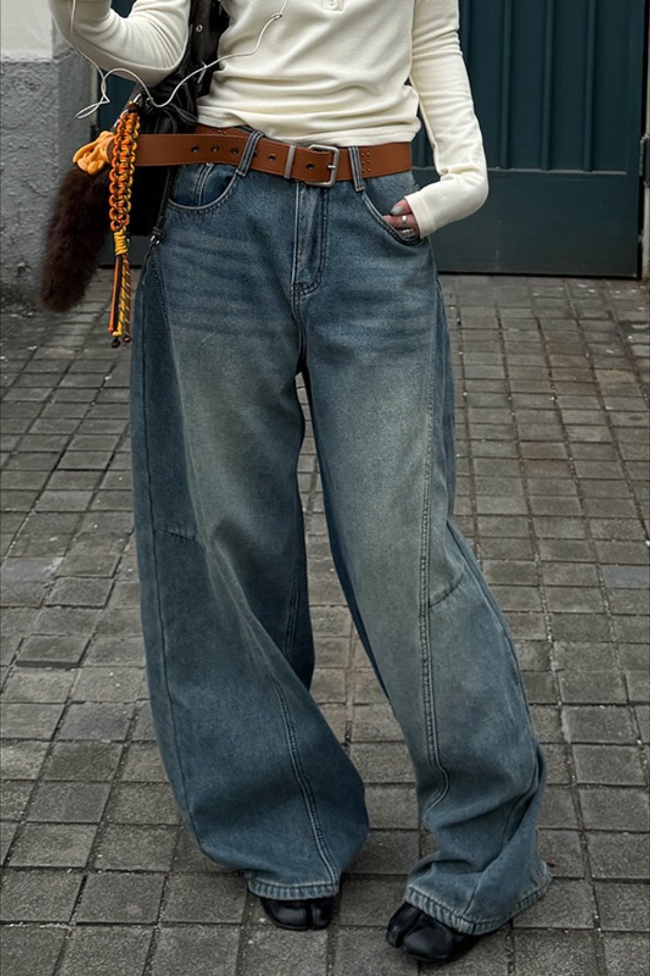 Vintage Blue Washed Whisker Fleece Lined Bootcut Jeans Main image