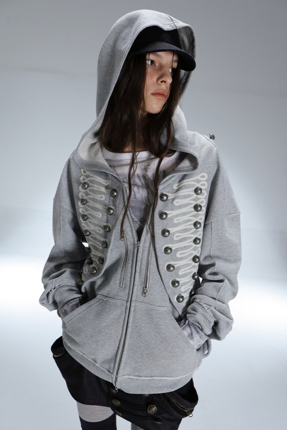Gold Military Braid Oversized Zip Hoodie