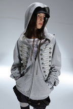Gold Military Braid Oversized Zip Hoodie