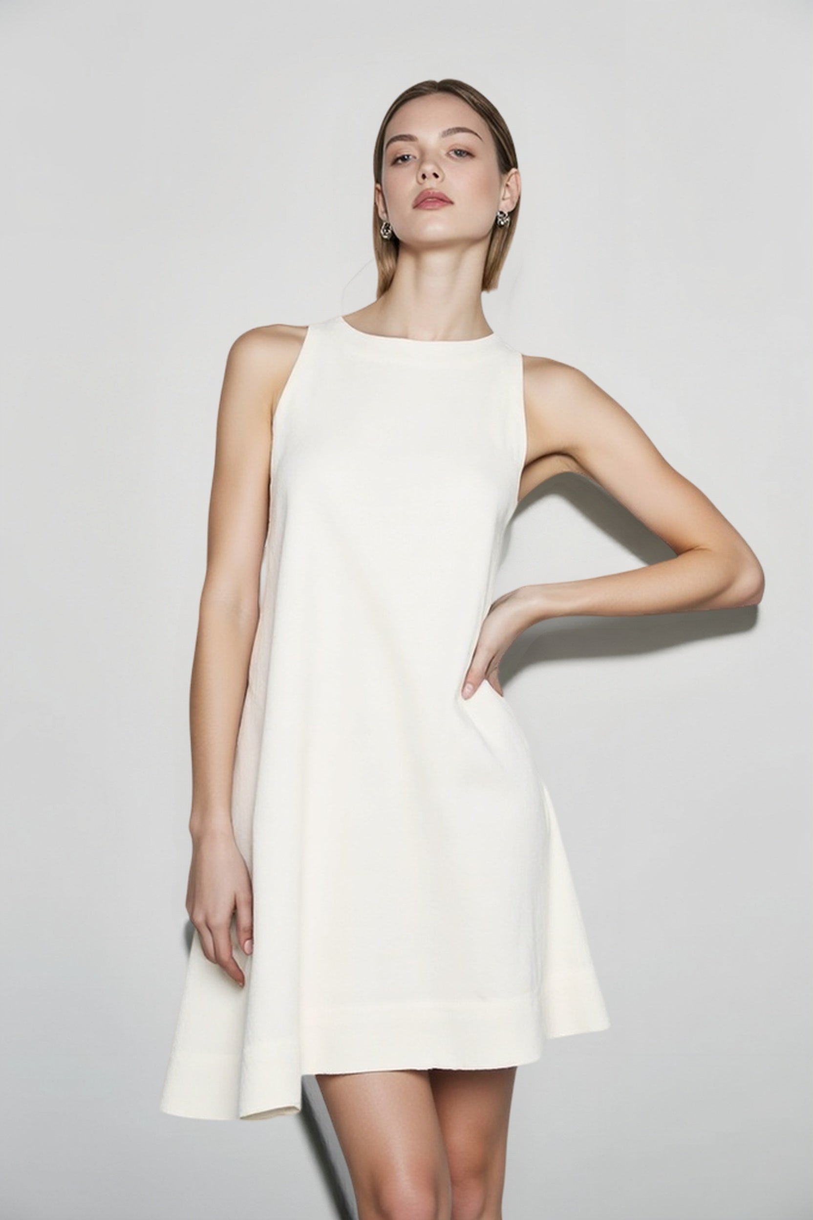 Pure Linen Crew Neck Tank Vacation Dress Secondary image