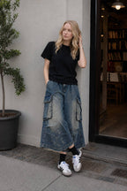 Multi Pocket Ruched Cargo Relaxed Straight Jeans