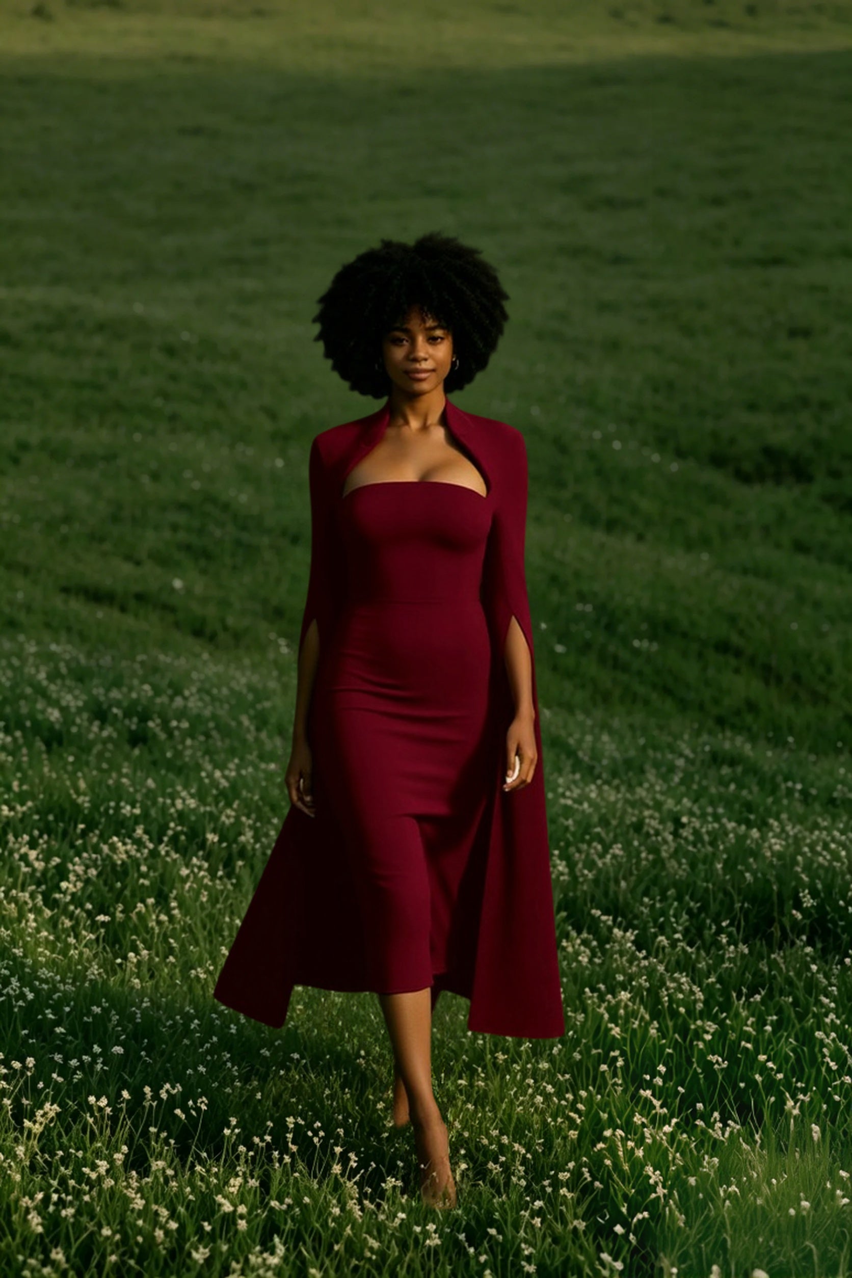 Cape Long Sleeve Back Slit Midi Dress Secondary image