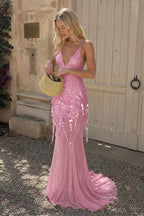 Sequin Mermaid V Neck Maxi Dress