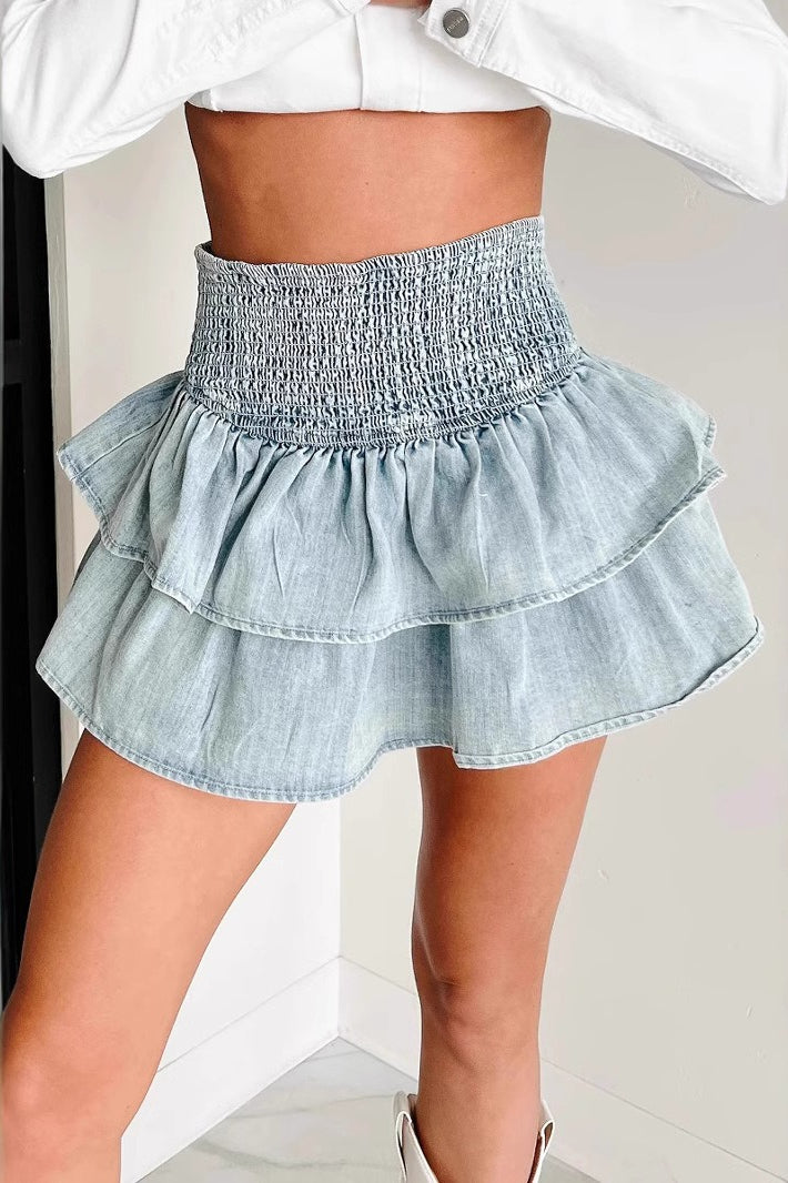 American Retro Denim Ruffled Skirt Secondary image