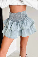 American Retro Denim Ruffled Skirt