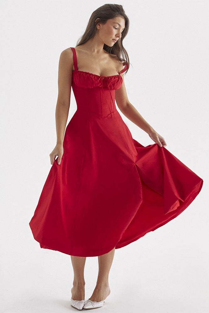 French Tie Waist A-Line Slip Dress