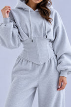 Corset Waist Zip Front Wide Leg Hoodie Two Piece Set