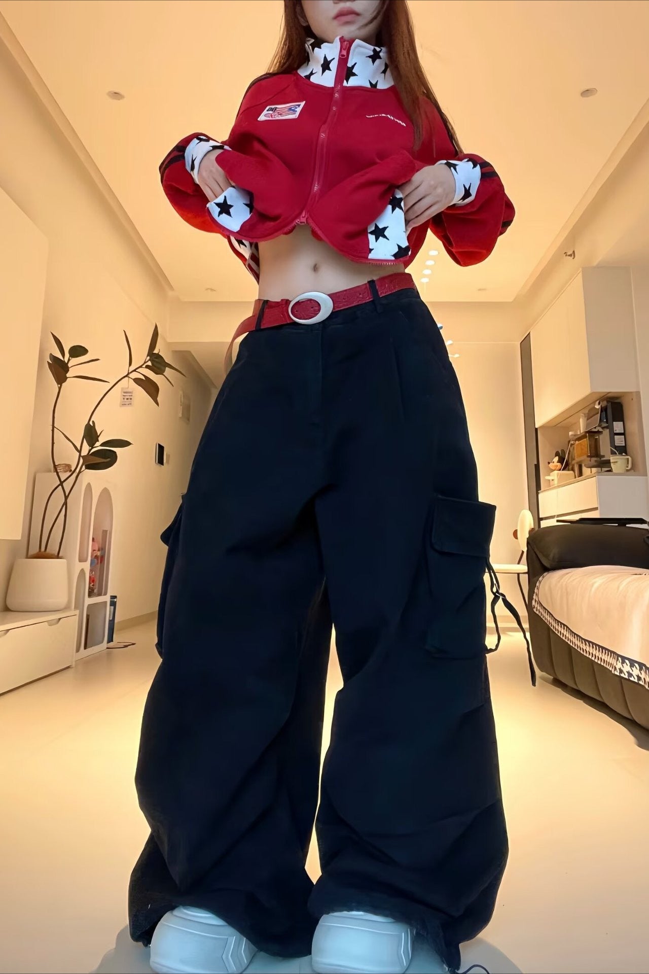 Letter Print Cargo Wide Leg Jeans Secondary image