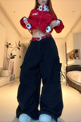 Letter Print Cargo Wide Leg Jeans