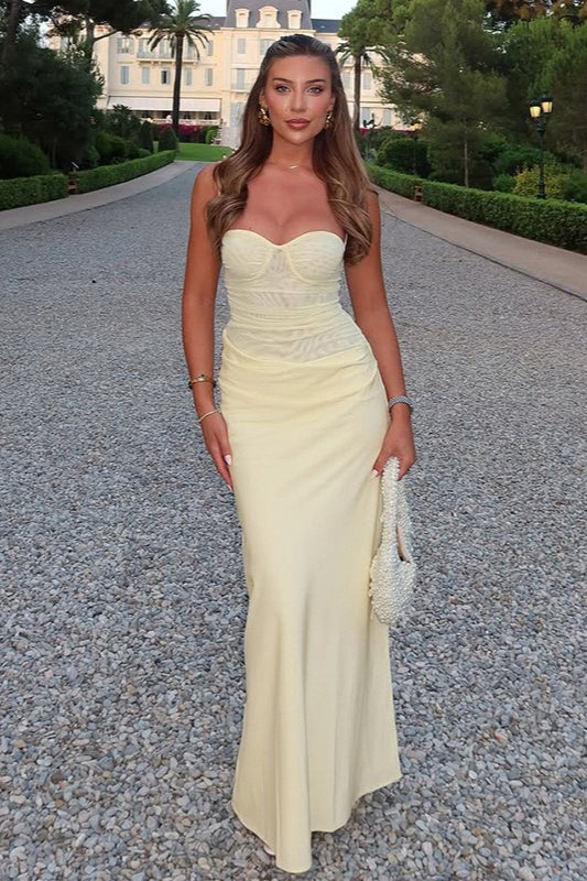 Solid Color Sleeveless Mesh Slip Prom Dress Main image
