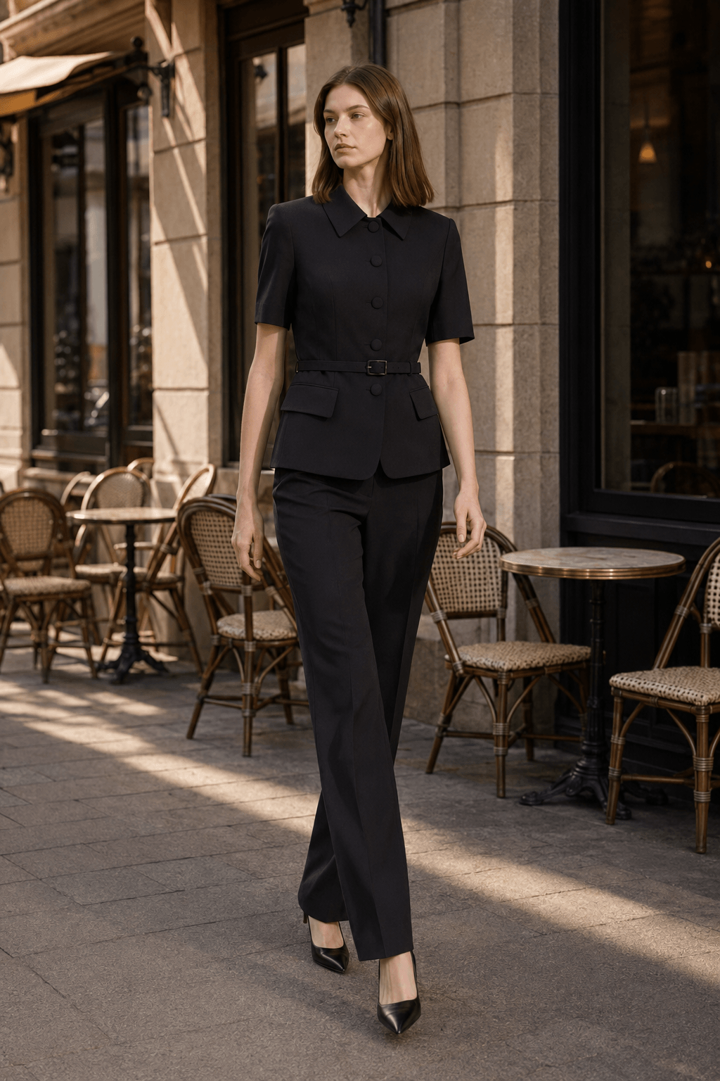 Square Neck Slim Fitted Two Piece Work Set Secondary image