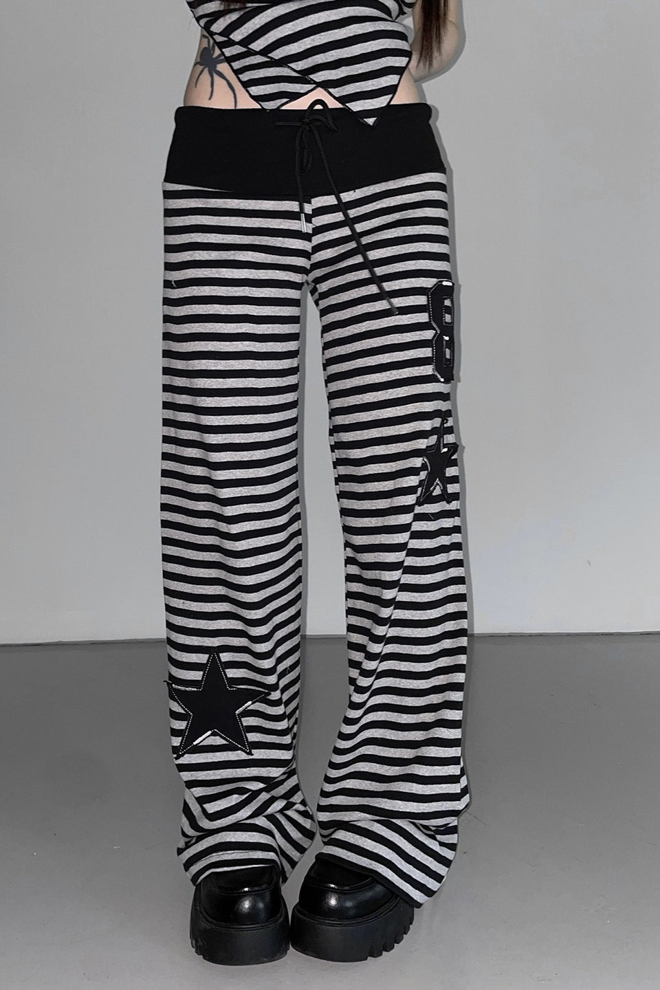 Striped Patch Relaxed Wide Leg Pants Main image
