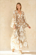 V-Neck  Summer Casual Long Sleeve Boho Dress