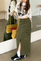American Utility Denim Slit Midi Skirt