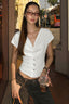 Cowl Neck Short Sleeve Fitted Crop Top