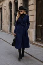 Wool Lapel Long Belted Double Overcoat