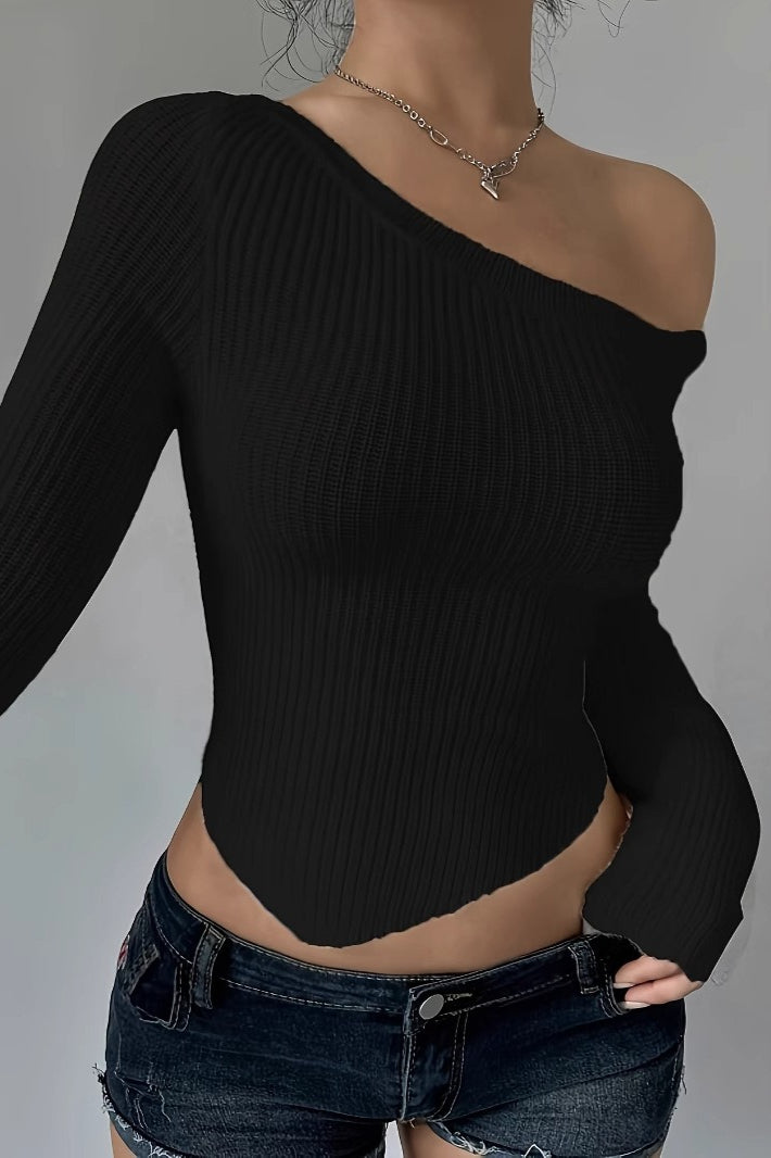 Asymmetrical Neck Slim Fit Sweater Secondary image