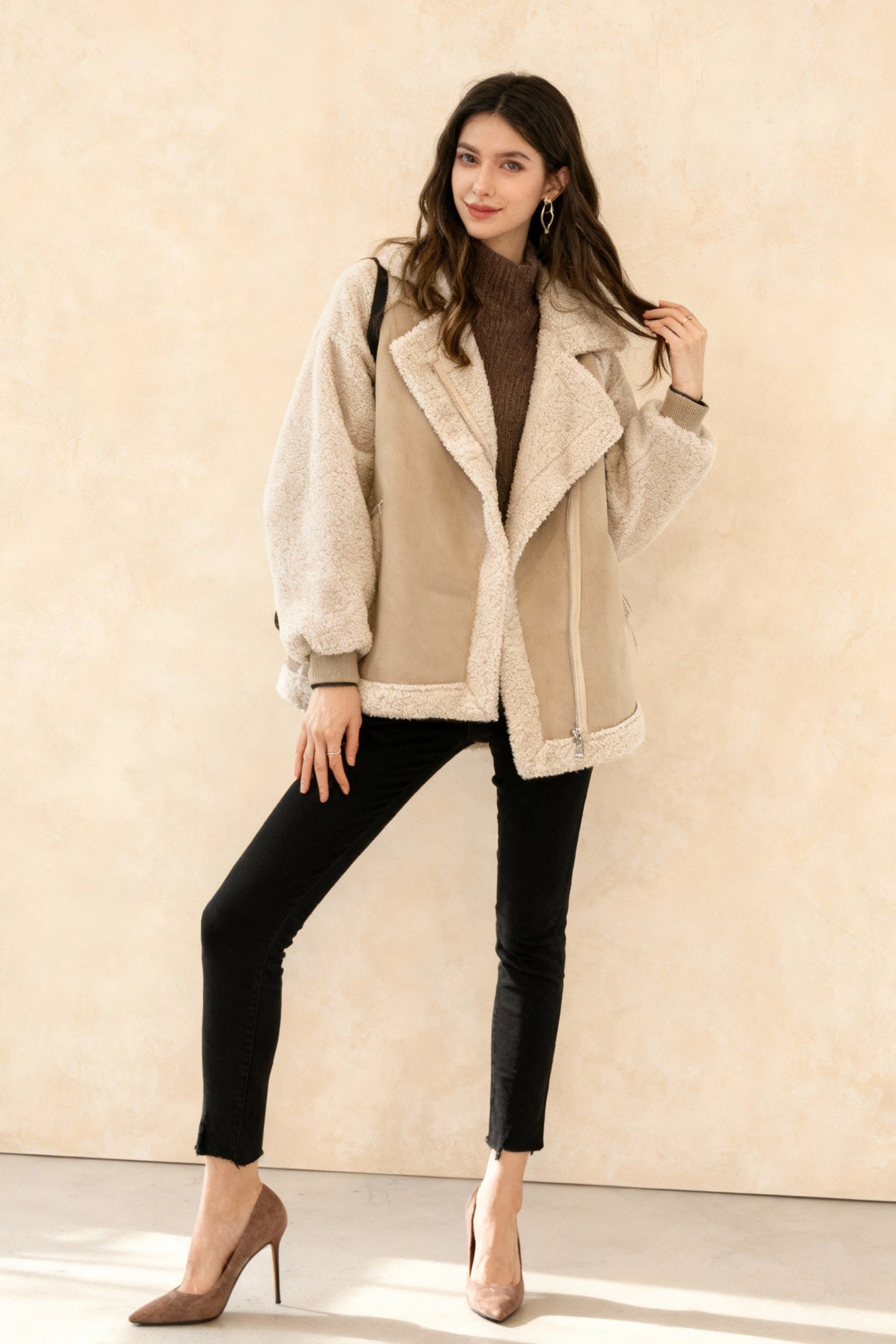 Harajuku Faux Leather Fur Patchwork Coat Main image