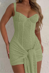 Lace V Neck Tie Detail Bodycon Graduation Party Dress