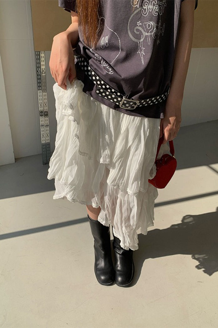 Irregular Elegant Flowy Solid Color Midi Skirt Main image