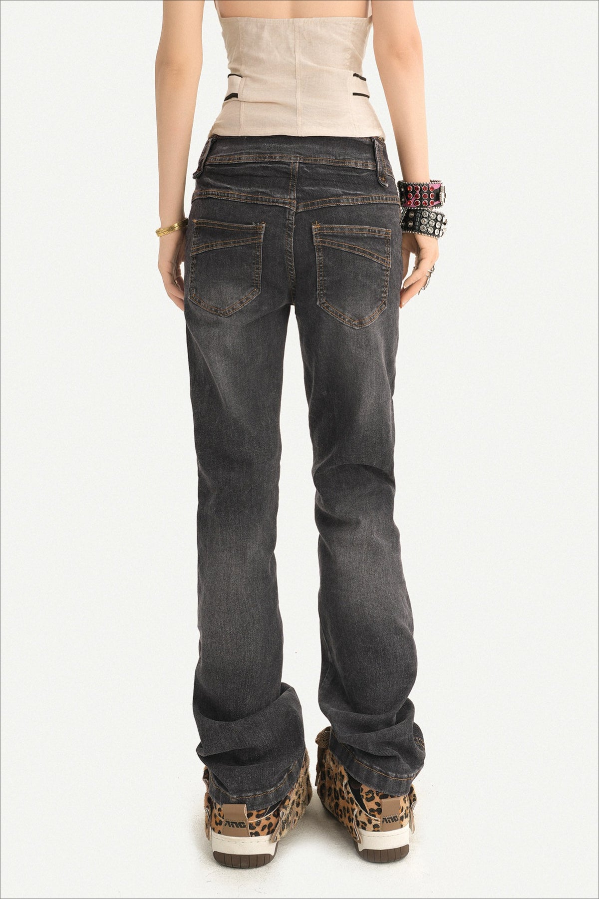 Multi Button Low Rise Straight Leg Jeans