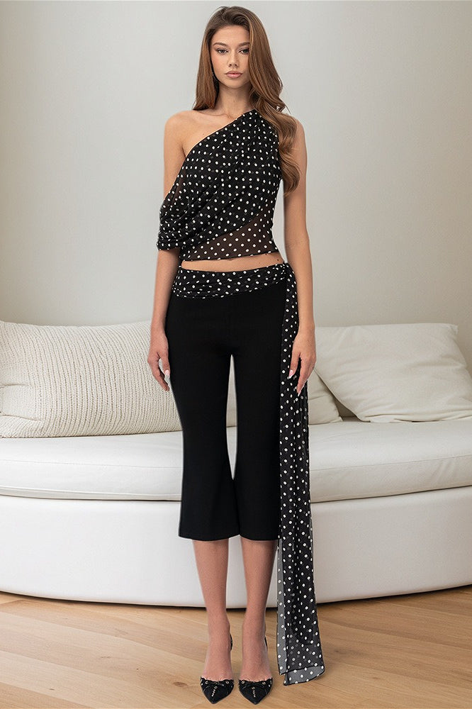 Polka Dot Off Shoulder Crop Top Set Main image