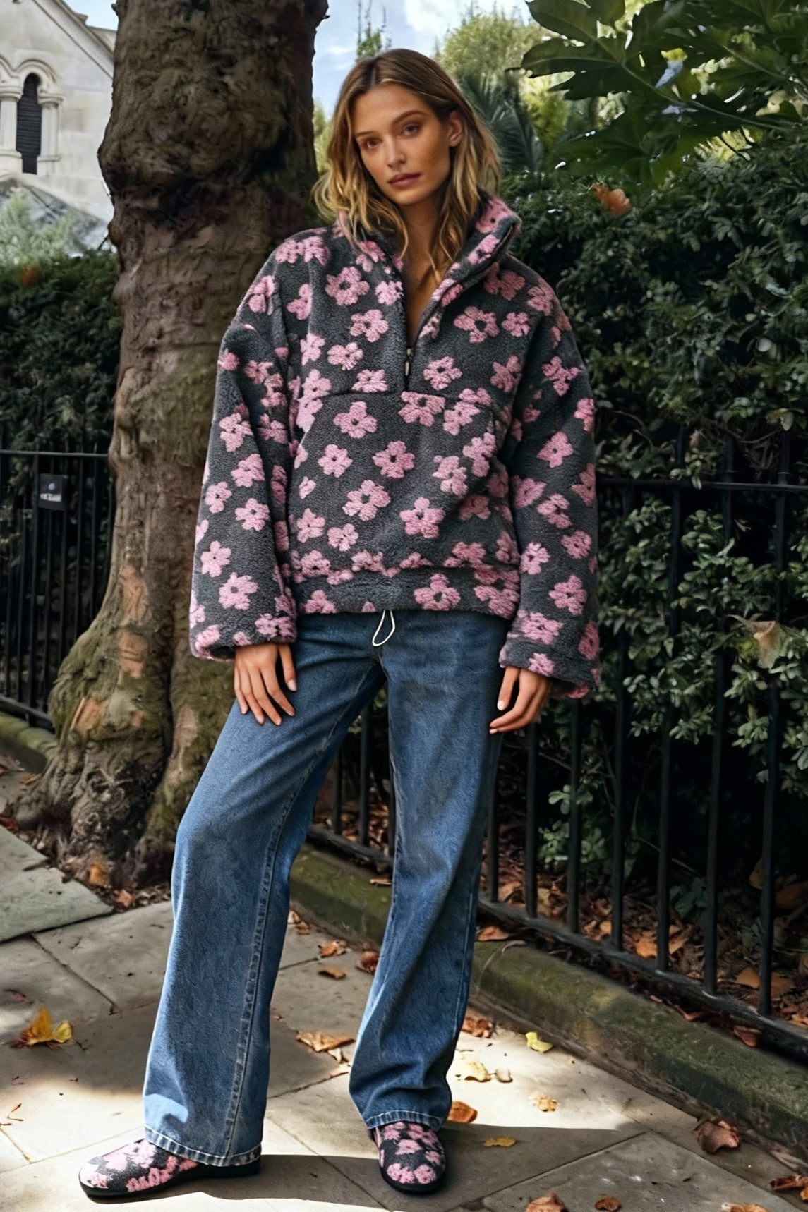 Floral Fleece Warm Fuzzy Sweatshirt Main image