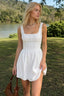 Semi-Sheer Solid Square Neckline Short Dress