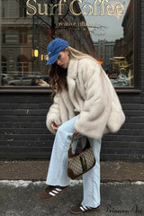 White Tip-Dyed Faux Fox Fur Mid-Length Coat