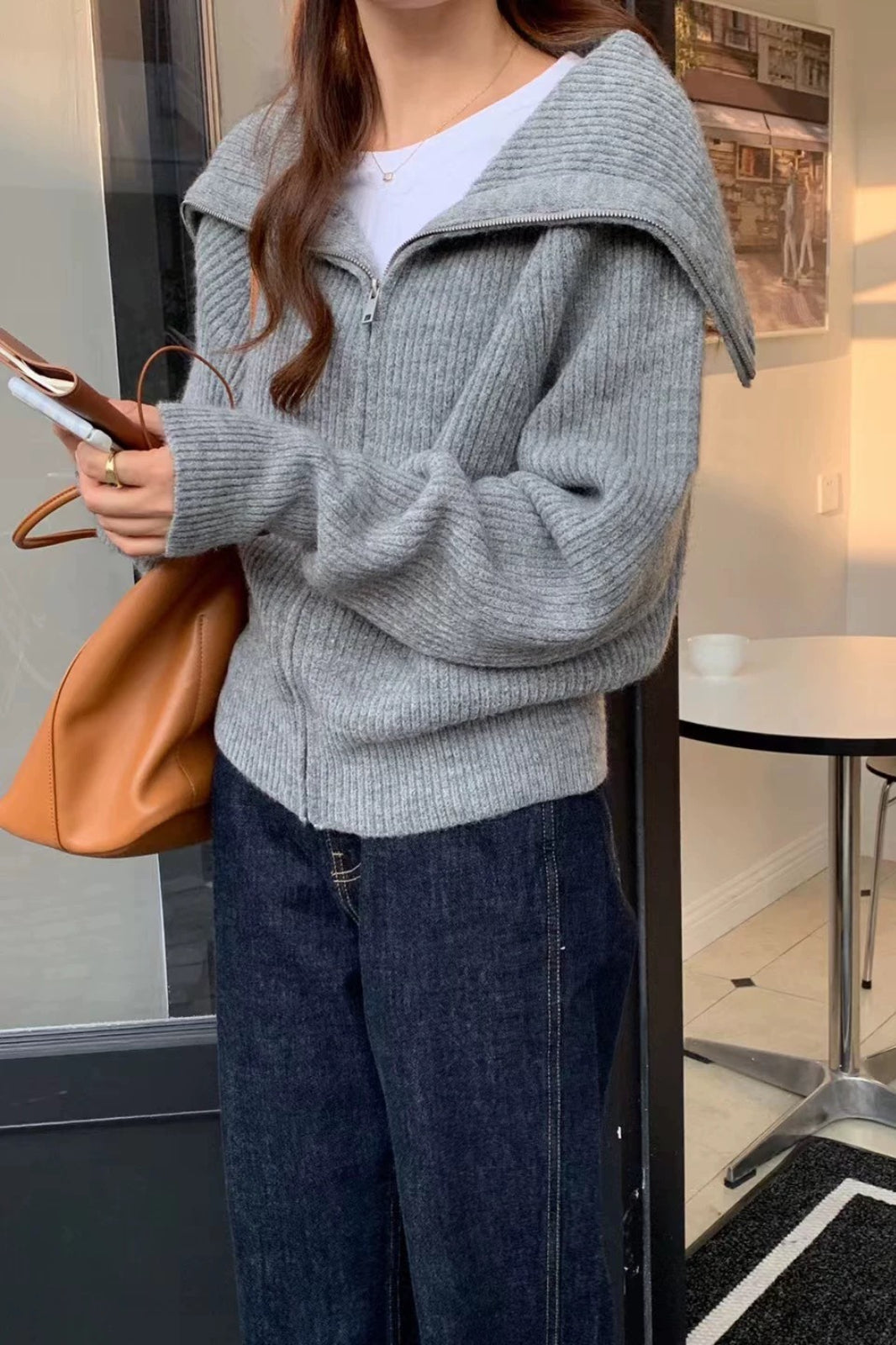 Shawl Collar Zip Knit Cardigan Secondary image