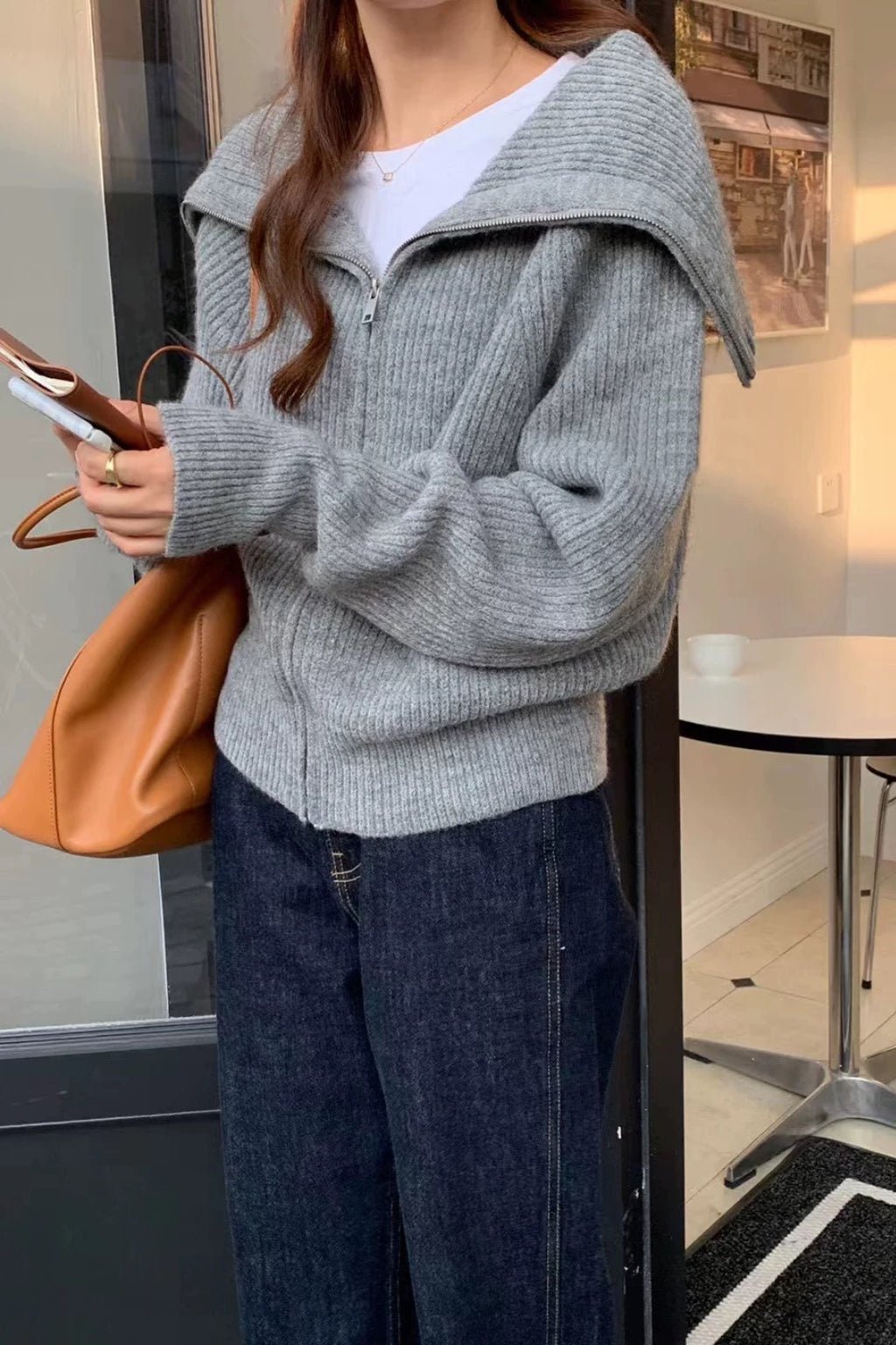 Shawl Collar Zip Knit Cardigan