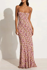 Printed Square Neck Sleeveless Floral Dress