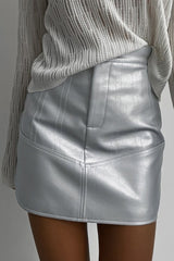 Metallic PU Leather Bodycon Mini Skirt
