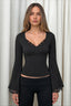 Lace Trim Button Front Bell Sleeve T-shirts