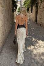Lace Patchwork Backless Halter Boho Dress