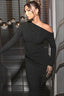 One Shoulder Ruched Long Sleeve Maxi Party Dress