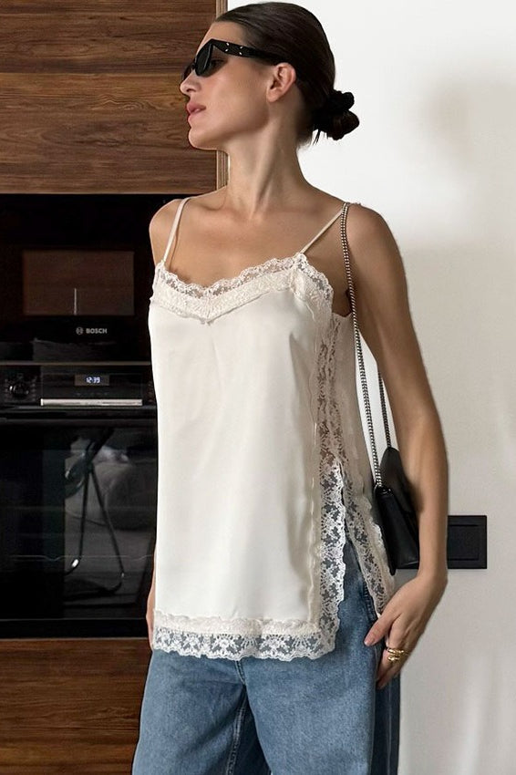 Lace Trim Satin Cami Top Secondary image