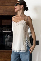 Lace Trim Satin Cami Top