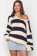 Striped Off Shoulder Knit Sweater