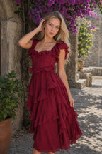 Lace Backless Tiered Ruffle Long Prom Dress