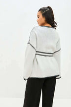 Tie Front Color Block Cardigan