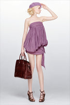Draped Bubble Hem Strapless Mini Dress