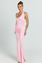 Deep V Halter Ruched Mermaid Party Dress