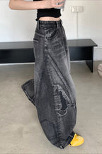 Distressed Panel Barrel Leg Street Jeans