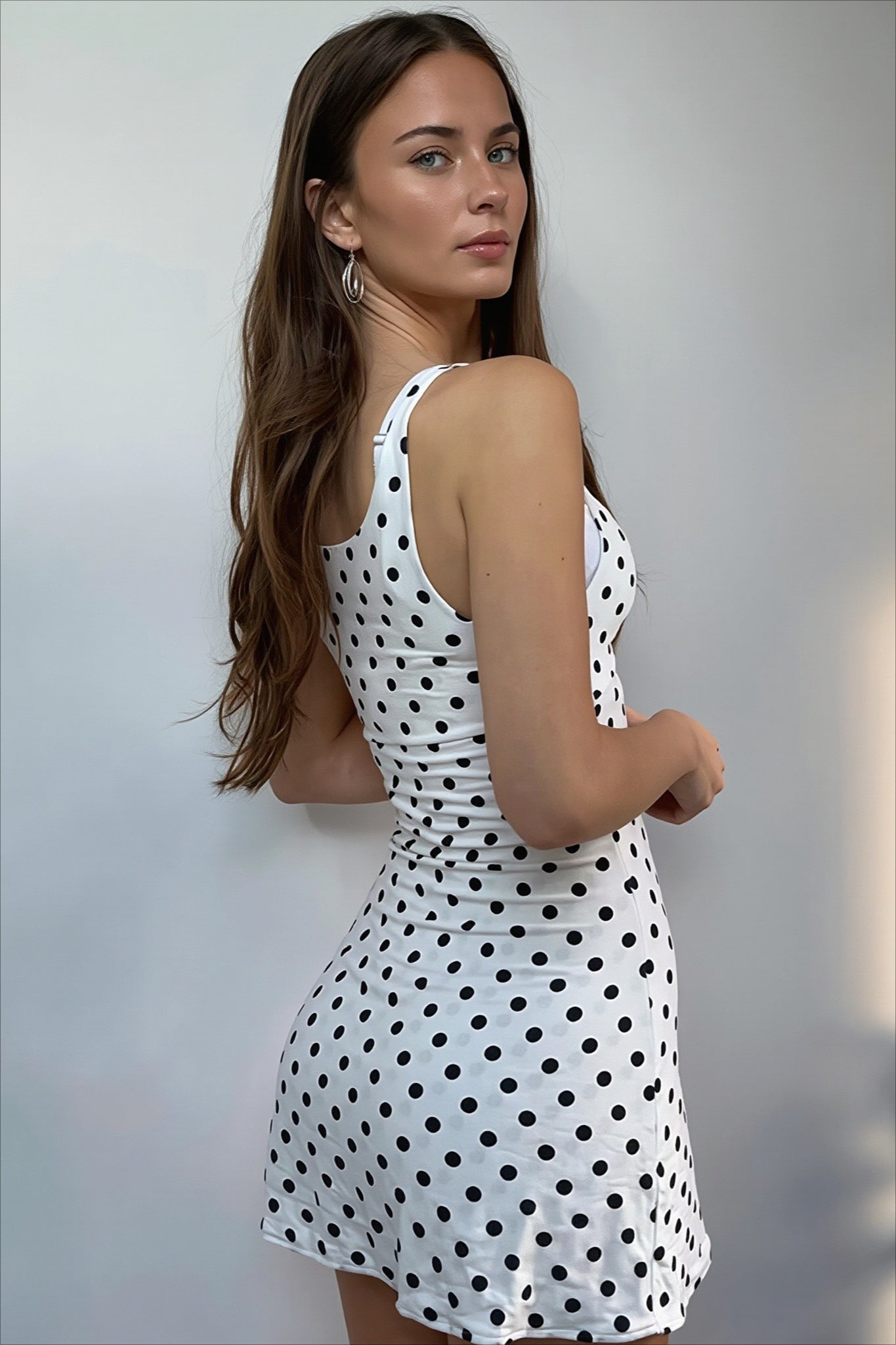 Polka Dot Waist Cinched A-Line Mini Dress
